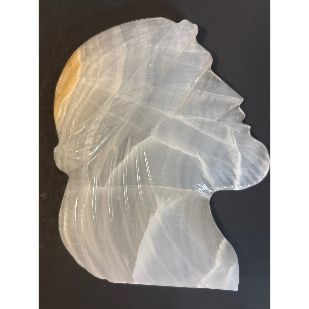 Vintage Hand Carved Onyx Stone Jesus Profile Bust Relief Sculpture 5.5"